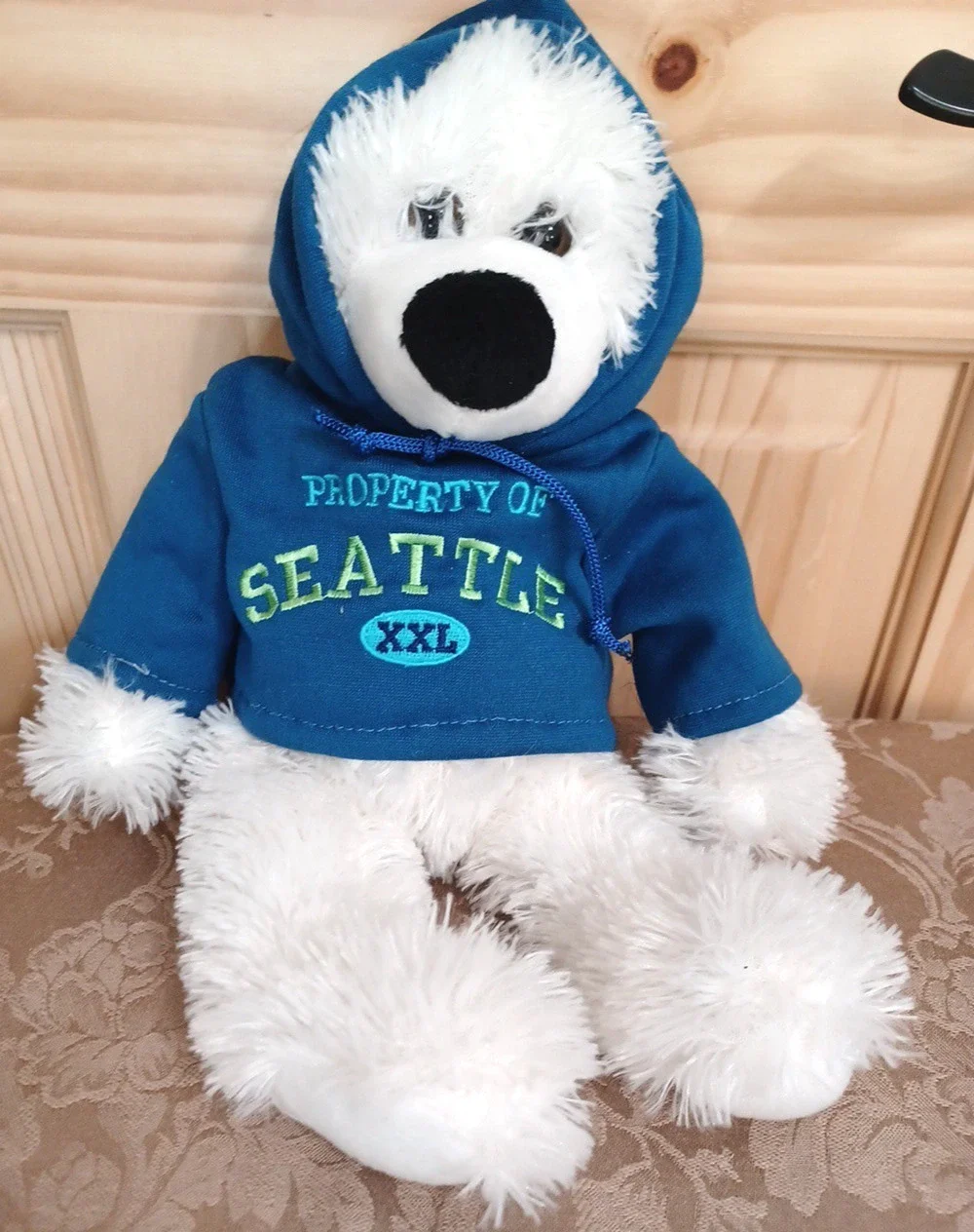 Seattle White Teddy Bear Plush Stuffed Blue Hoody 15